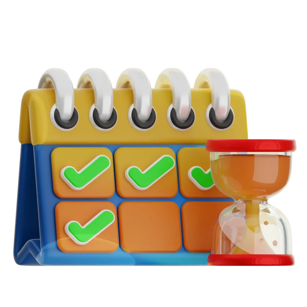 Calender with 4 checkmarks next to hourglass