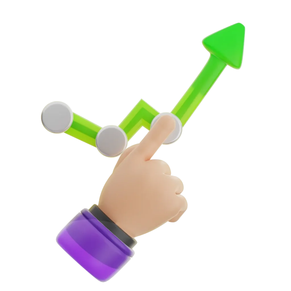 Floating hand pointing at upwards pointing graph