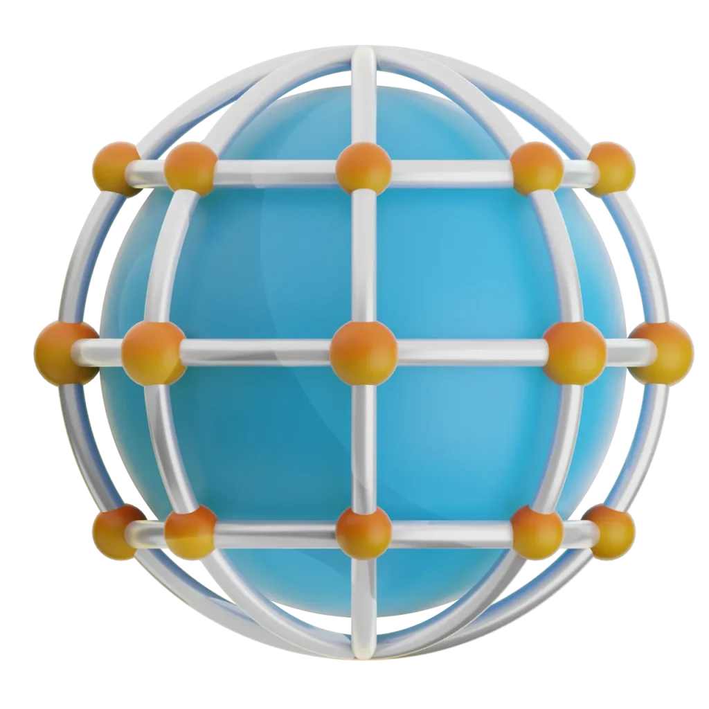 Blue sphere with yellow dots in a mesh pattern