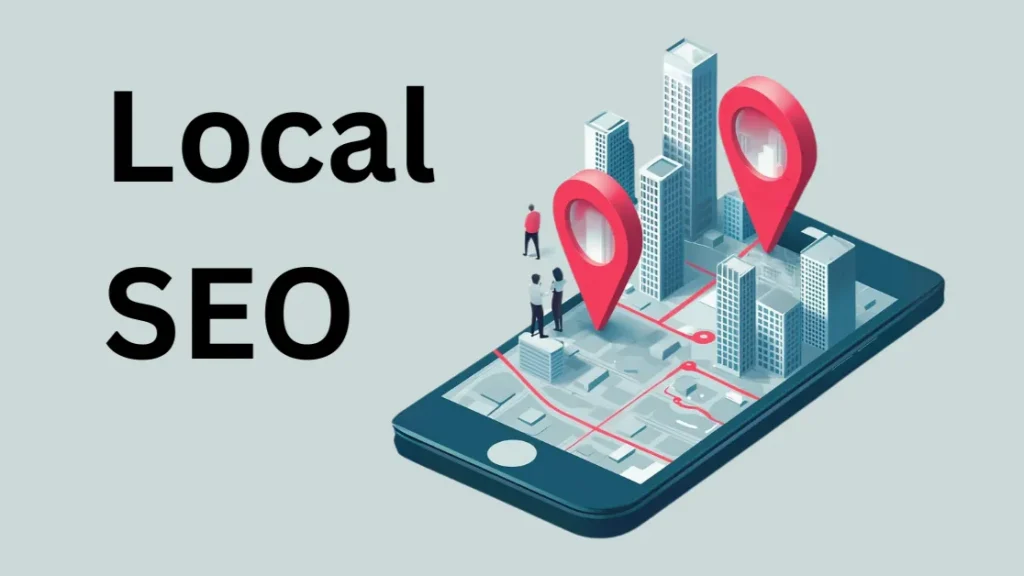 Phone with 3 dimensional map with the title Local SEO