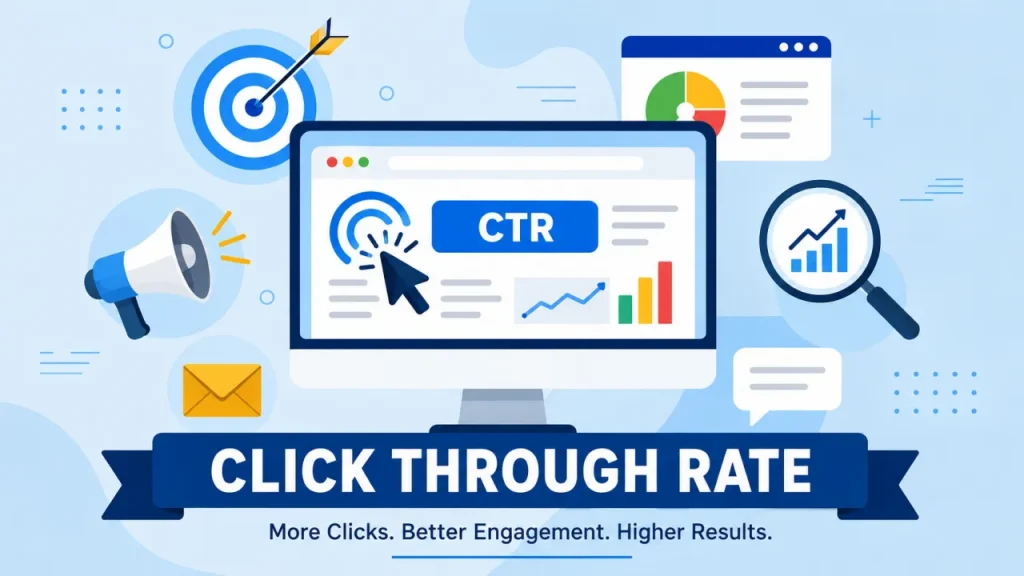 Computer with mouse cursor clicking with title Click through rate