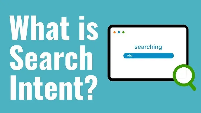 Blue background with webpage and title saying what is local search intent